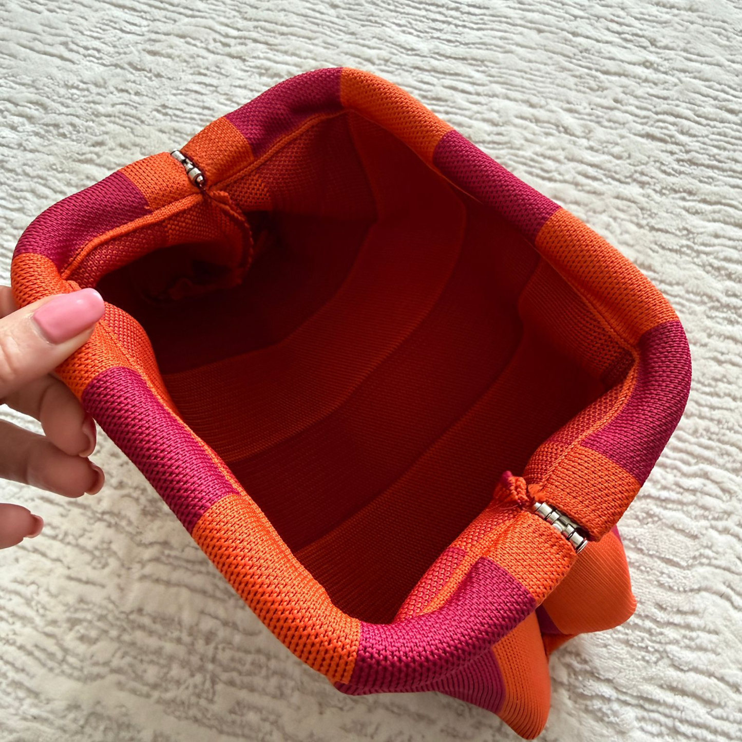 Orange/Pink Woven Stripe Soft Pouch Clutch Bag