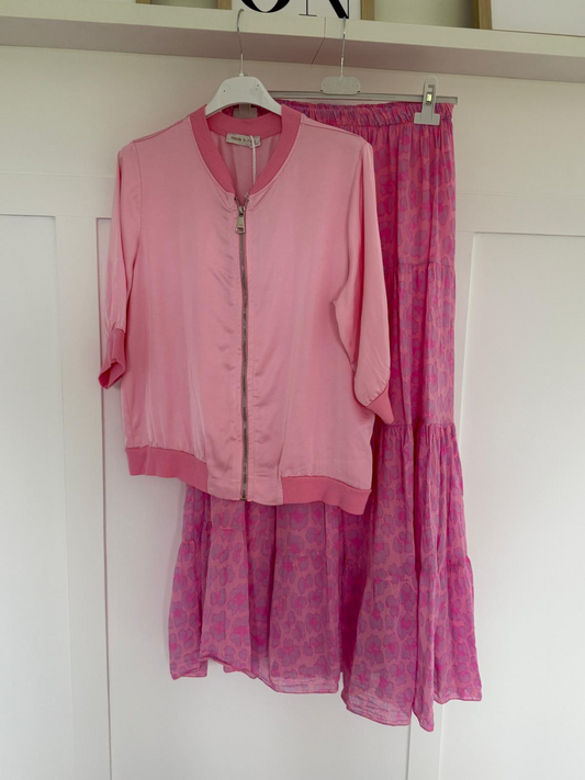 Neon Pink/Orange Leopard Tiered Cotton Skirt