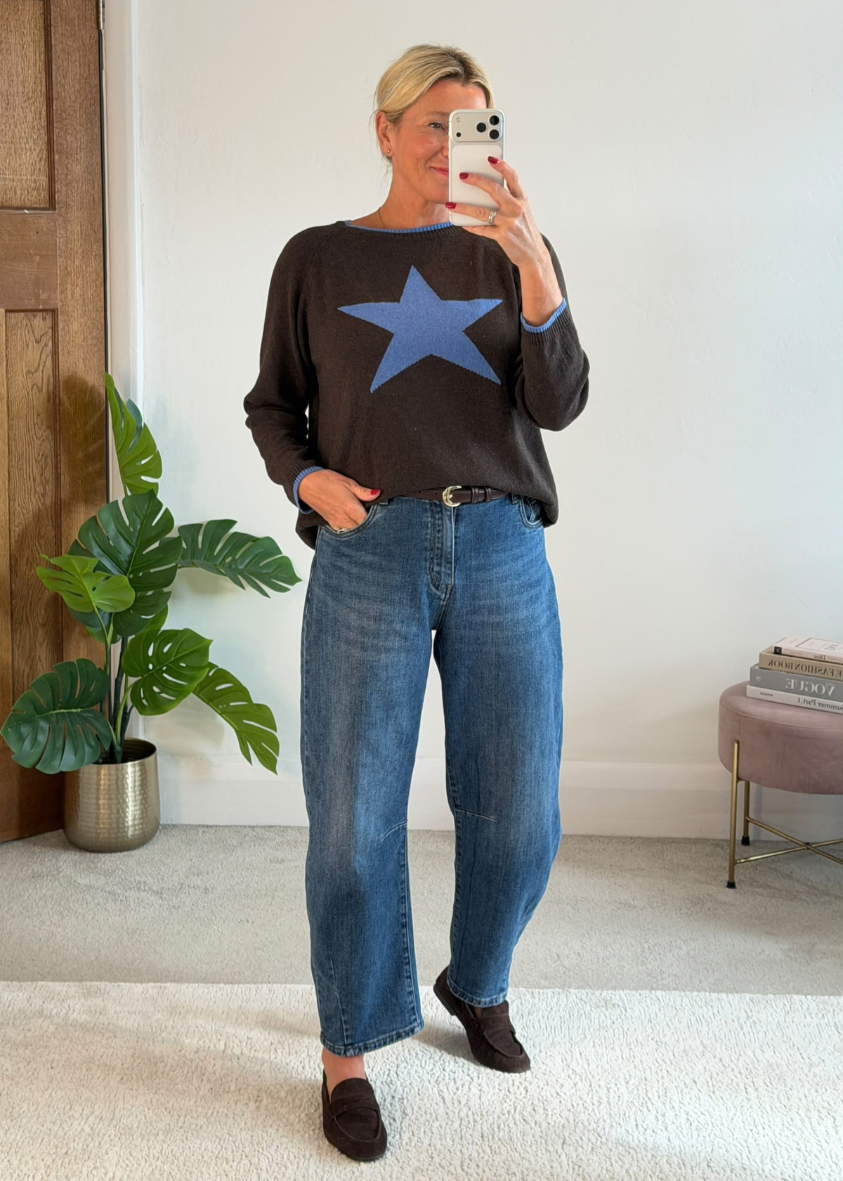 Chocolate/Cornflower Cashmere Mix Star Jumper