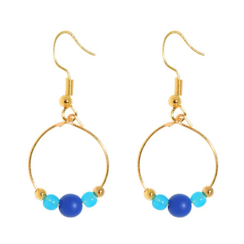 Blue/Turquoise Bead Hoopla Earrings