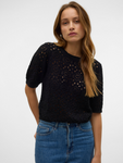 Black Crochet Short Sleeve Jumper