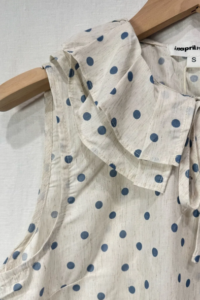 Blue/Oatmeal Polka Dot Frill Collar Blouse