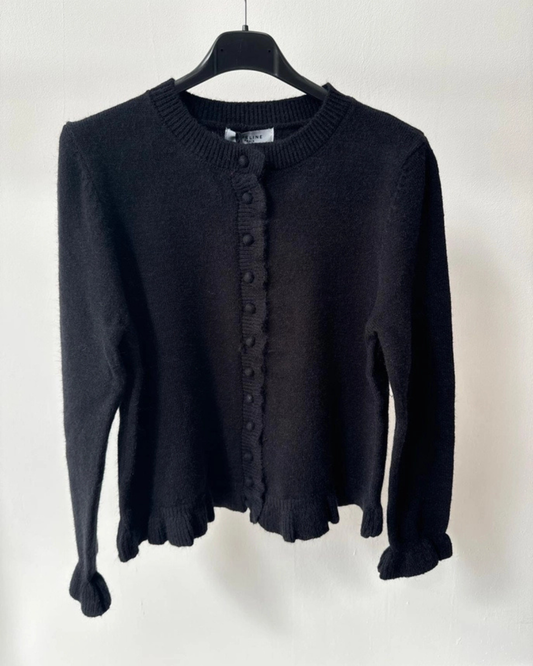 Black Ruffled Buttoned Cardigan