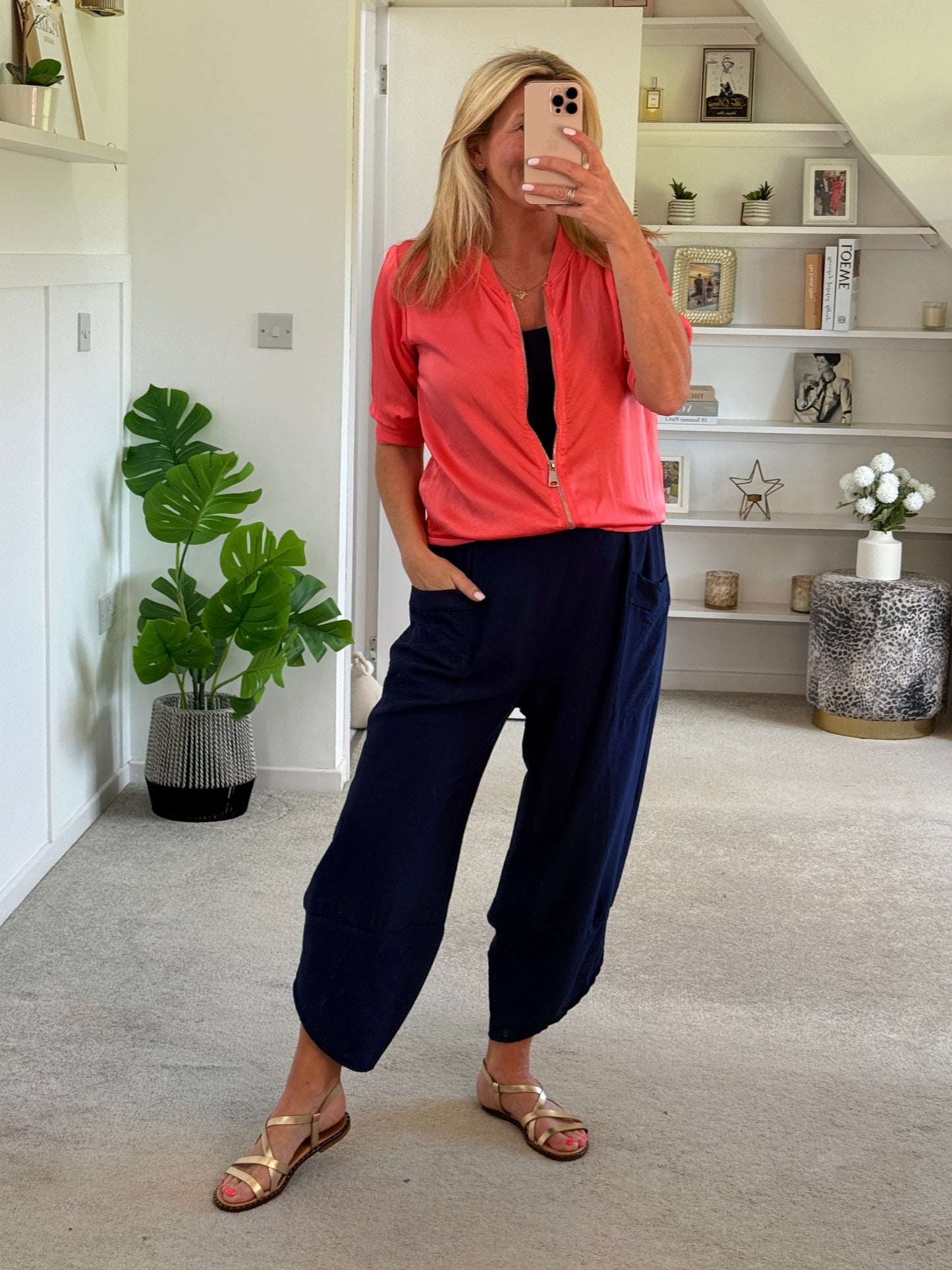 Coral Silk Mix 1/2 Sleeve Bomber Jacket