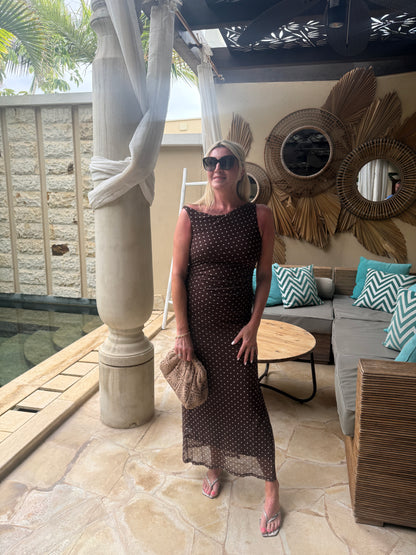 Brown Polka Dot One Shoulder Dress
