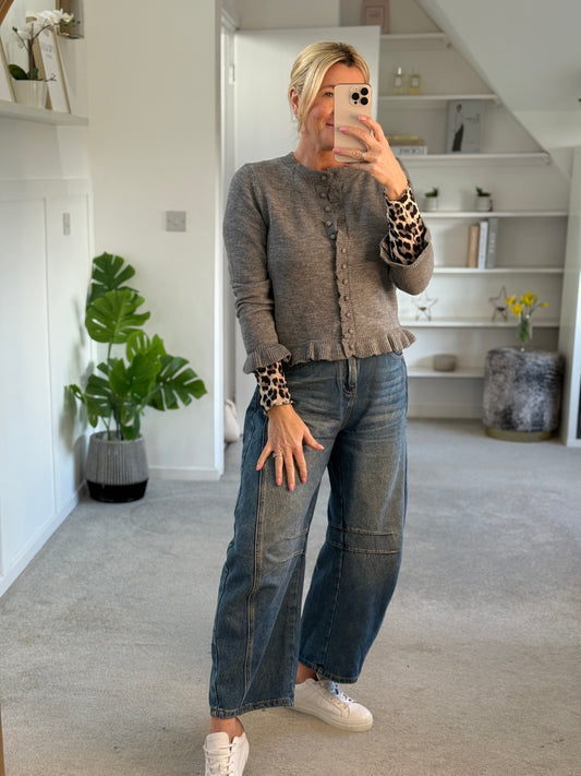 Grey Leopard Cashmere Blend Layering Top