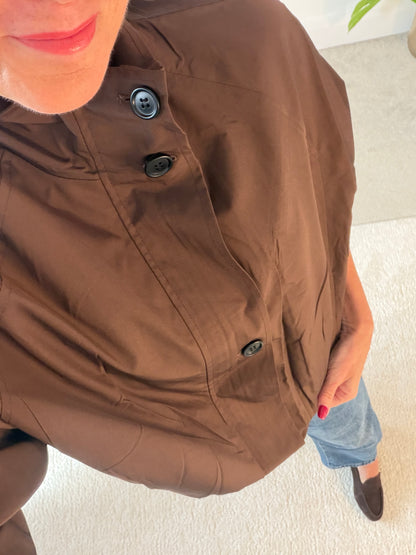 Chocolate Funnel Neck Trench Bomber Jacket