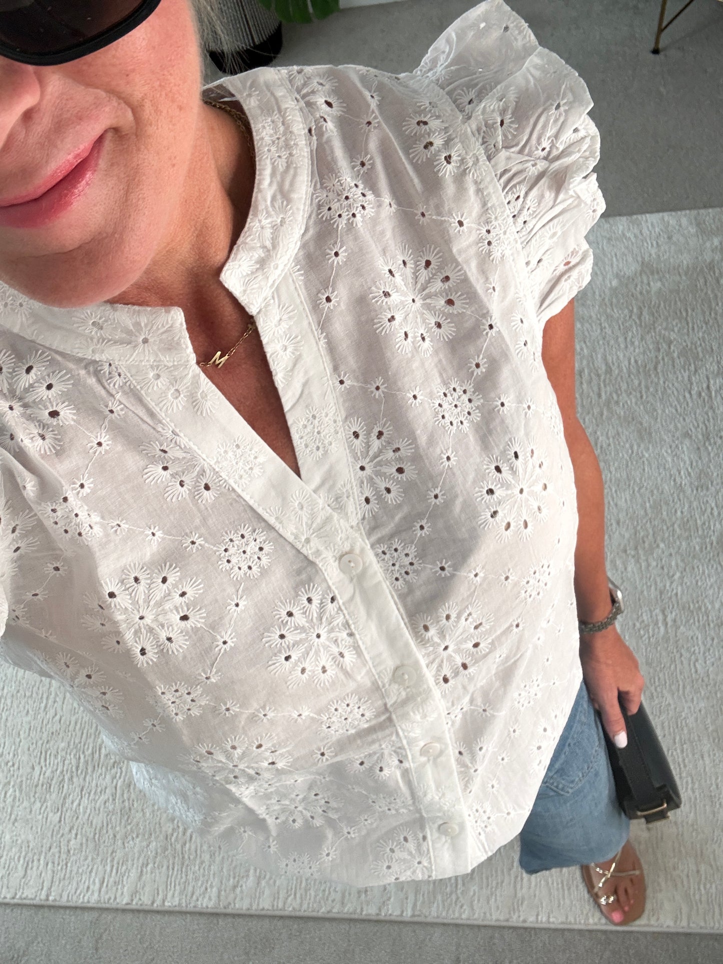 White Floral Broderie Anglaise Blouse
