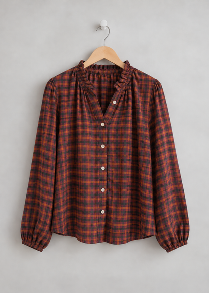Black Heritage Check Frill Collar Blouse