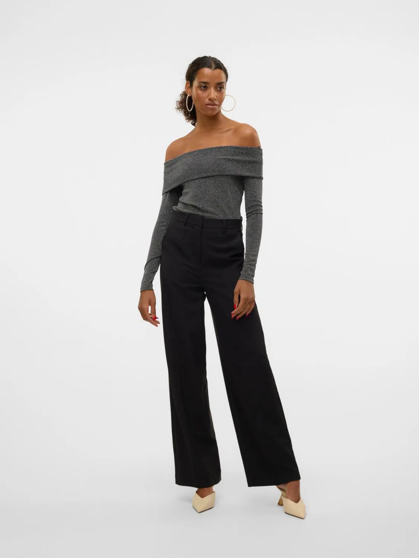 Dynasty Black/Silver Glitter Bardot Top