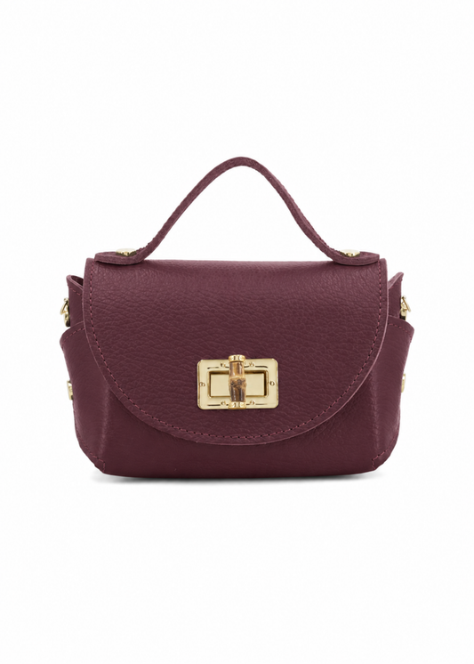 Burgundy Bamboo Twist Lock Leather Mini Bag