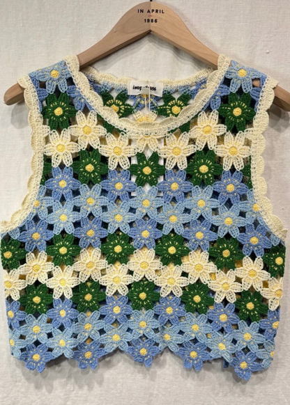 Blue/Green Daisy Crochet Knit Tank Top
