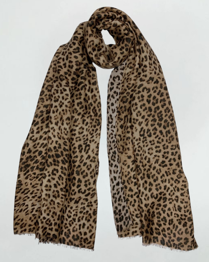Brown Cheetah Print Cotton Blend Scarf