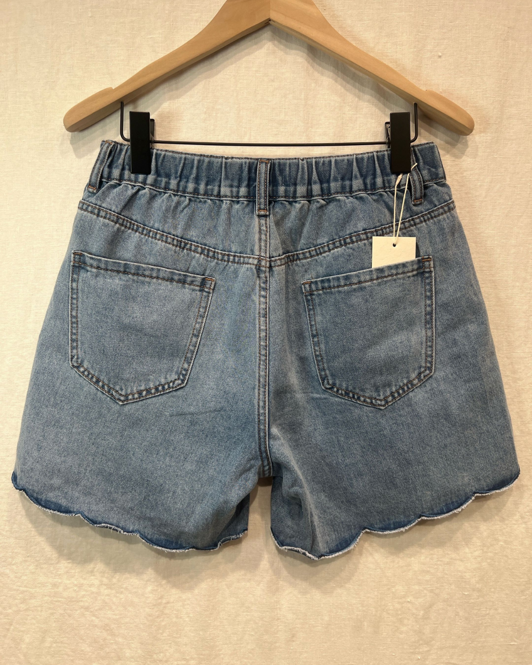 Mid Denim Scallop Edge Shorts