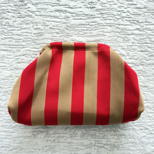 Red/Tan Woven Stripe Soft Pouch Clutch Bag