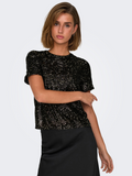 Lana Black/Gold Sequin Puff Sleeve Top