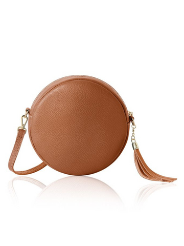 Tan Leather Circle Crossbody Bag