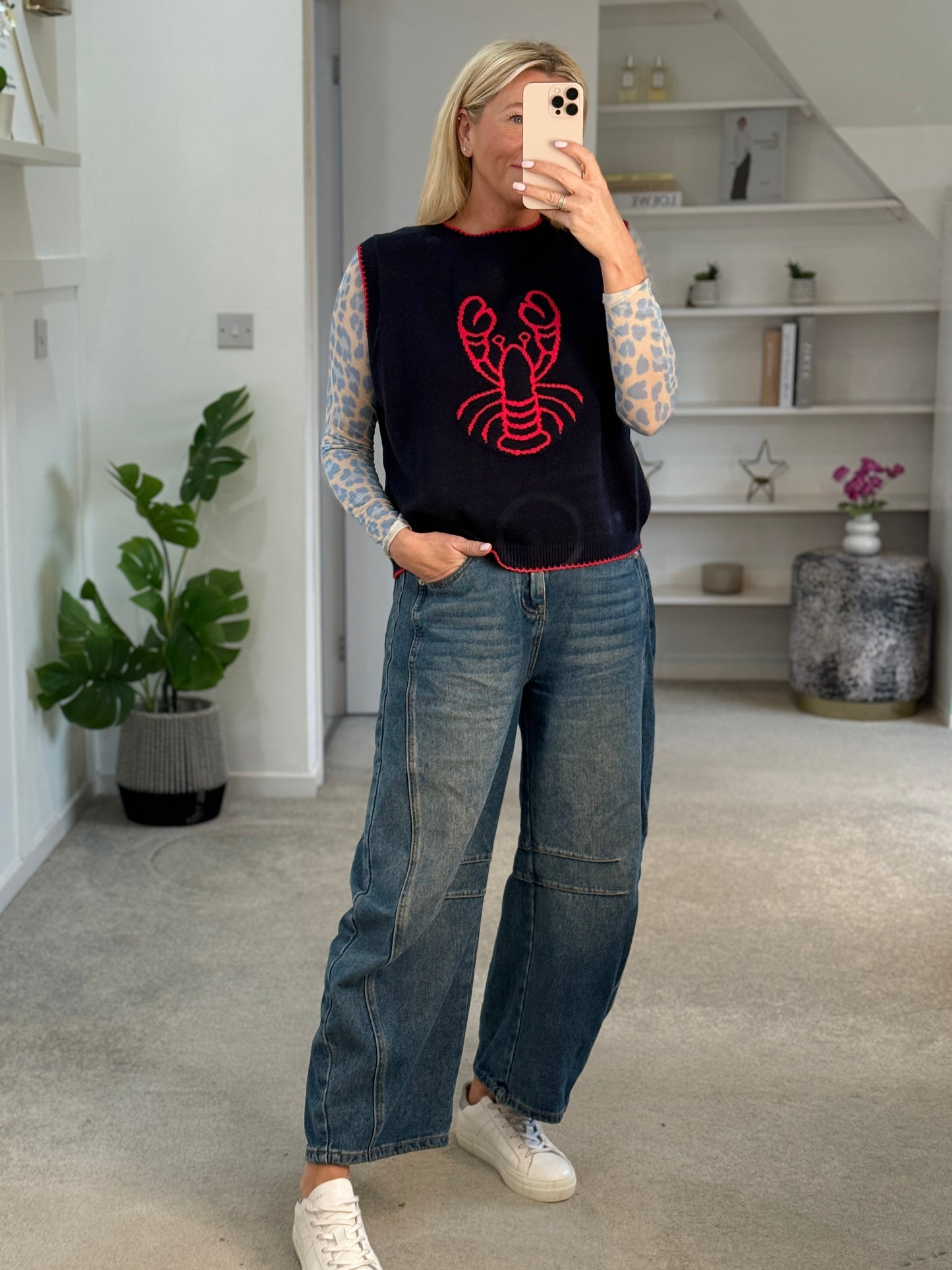 Navy/Red Lobster Motif Tank Top