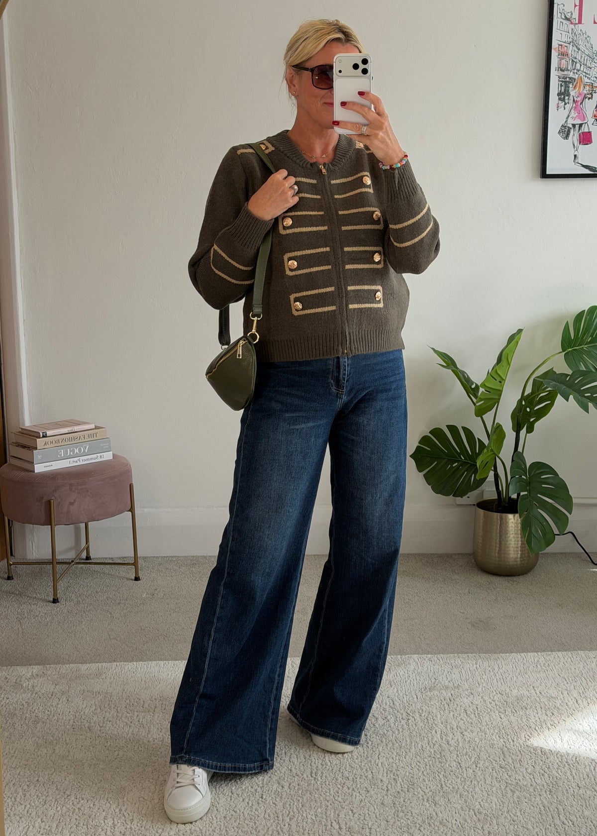 Khaki Military Zip Front Knitted Cardi