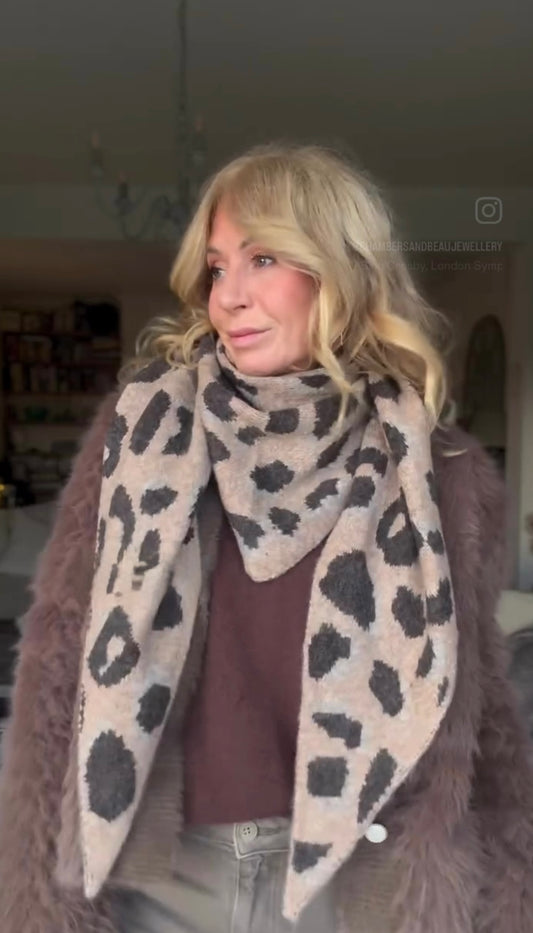 Camel Triangle Leopard Print Scarf - PRE ORDER