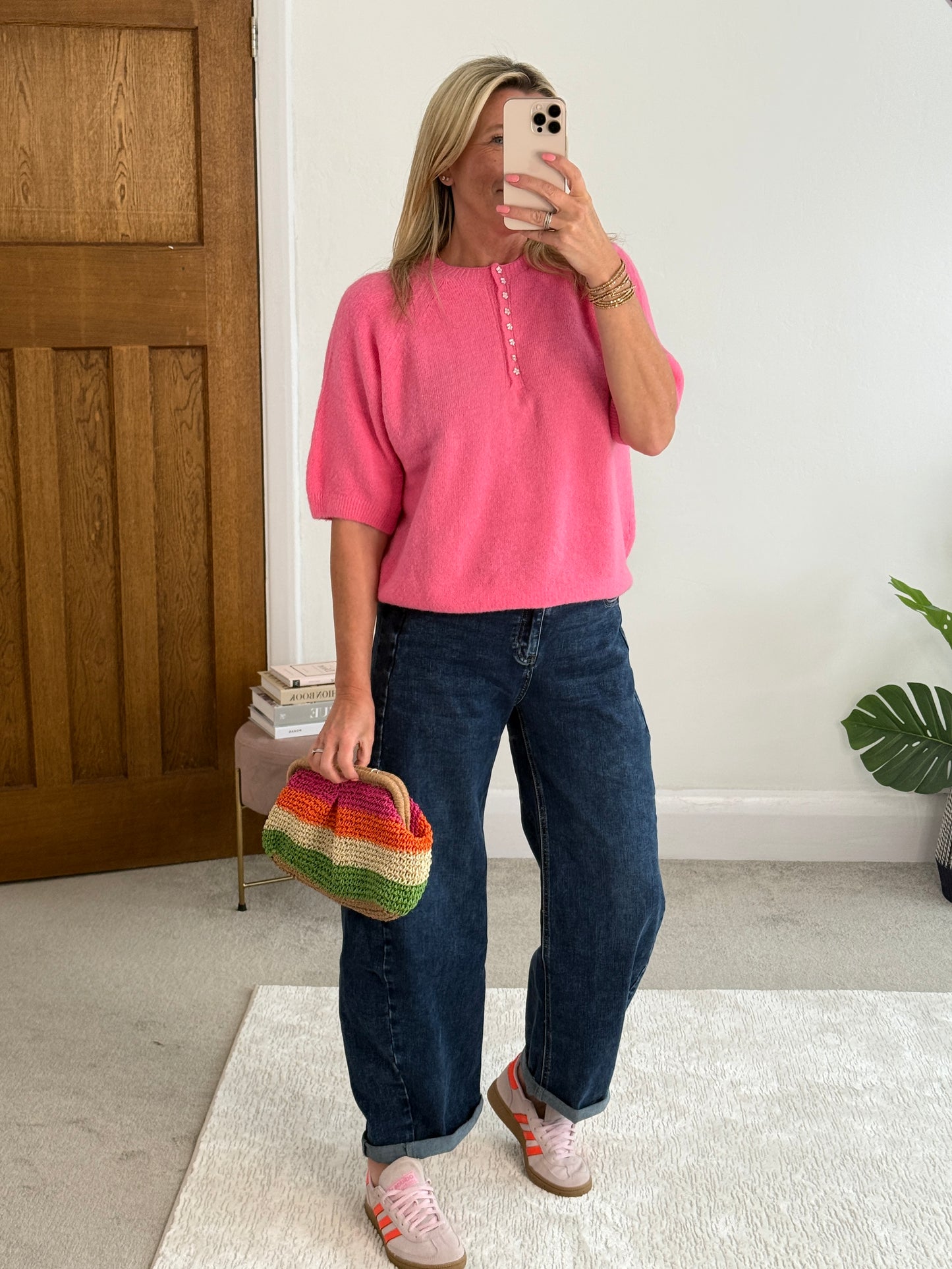 Navy Alpaca Mix Diamanté Button Jumper