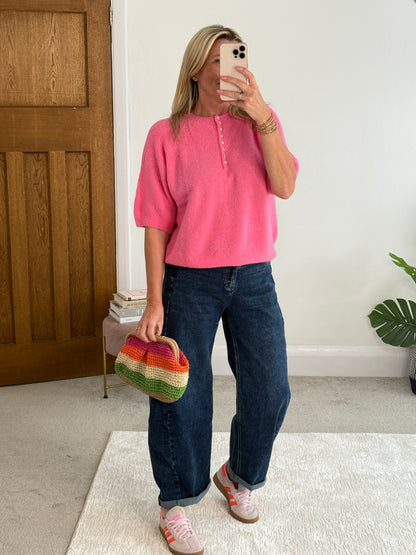 Navy Alpaca Mix Diamanté Button Jumper
