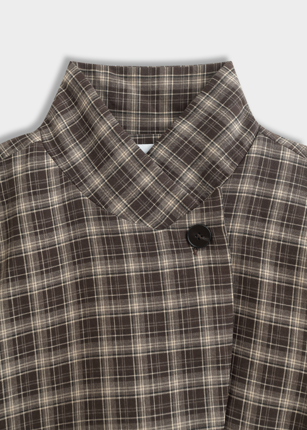 Taupe/Choc Check Asymmetric Button Blazer