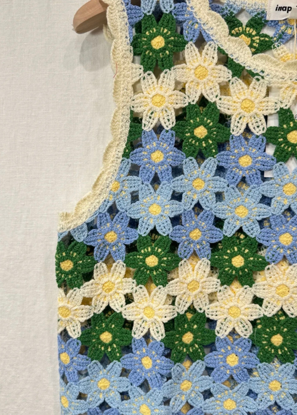 Blue/Green Daisy Crochet Knit Tank Top