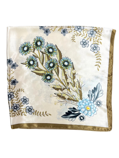 Blue Multi-Floral Pattern Silk Touch Square Scarf