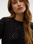 Black Crochet Short Sleeve Jumper