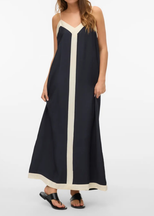 Demi Black/Cream Strappy V Neck Maxi Dress