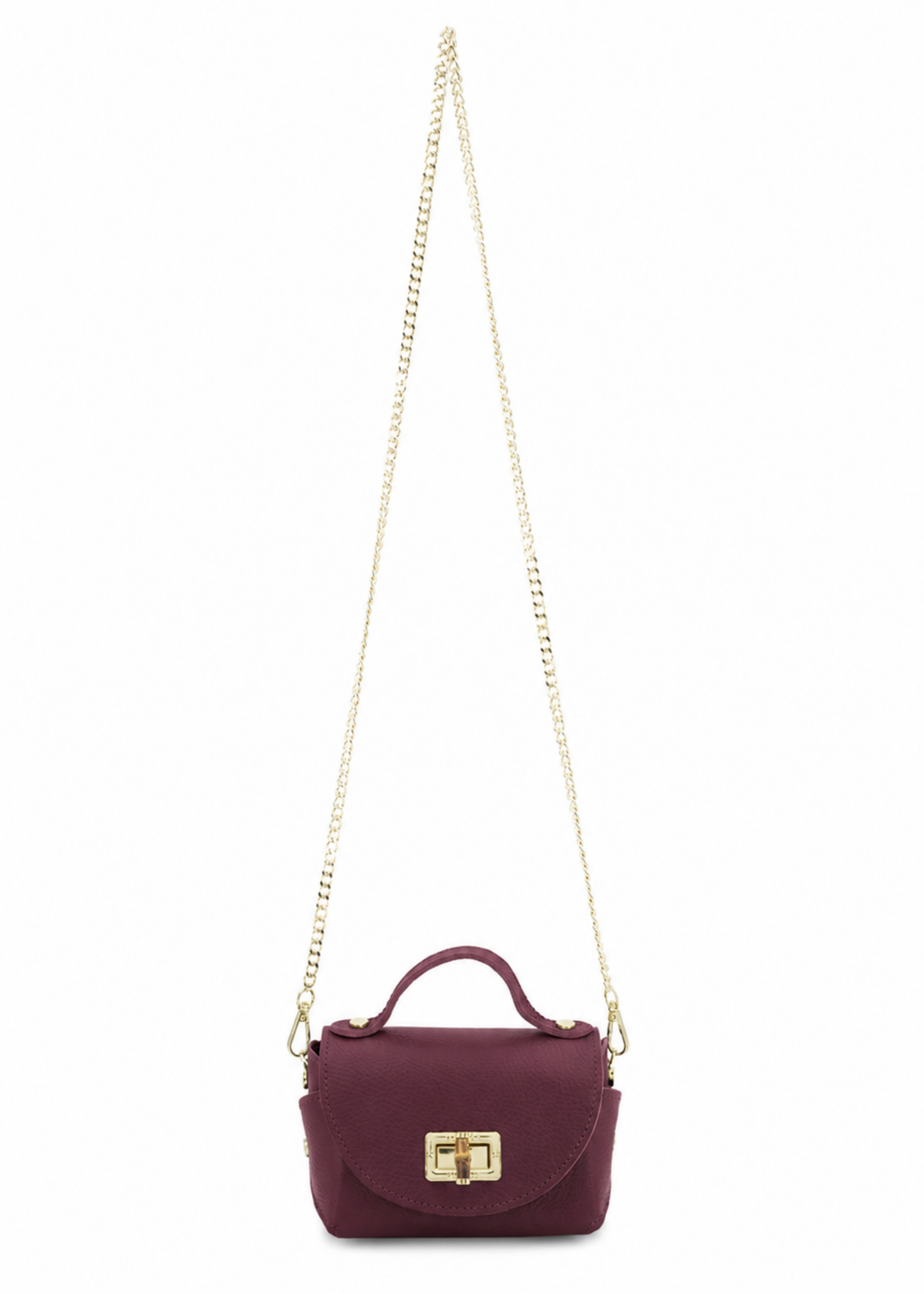 Red Bamboo Twist Lock Leather Mini Bag