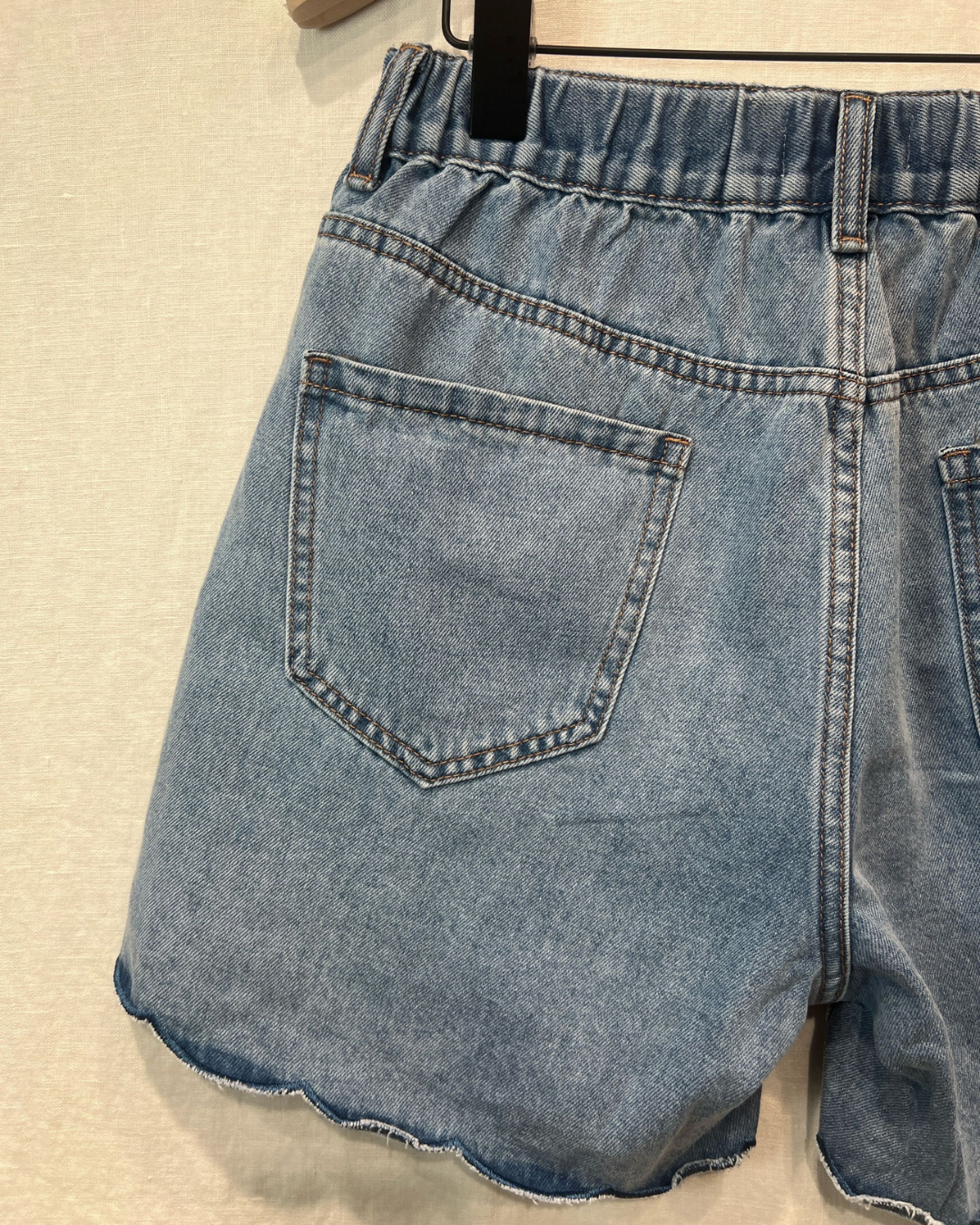 Mid Denim Scallop Edge Shorts