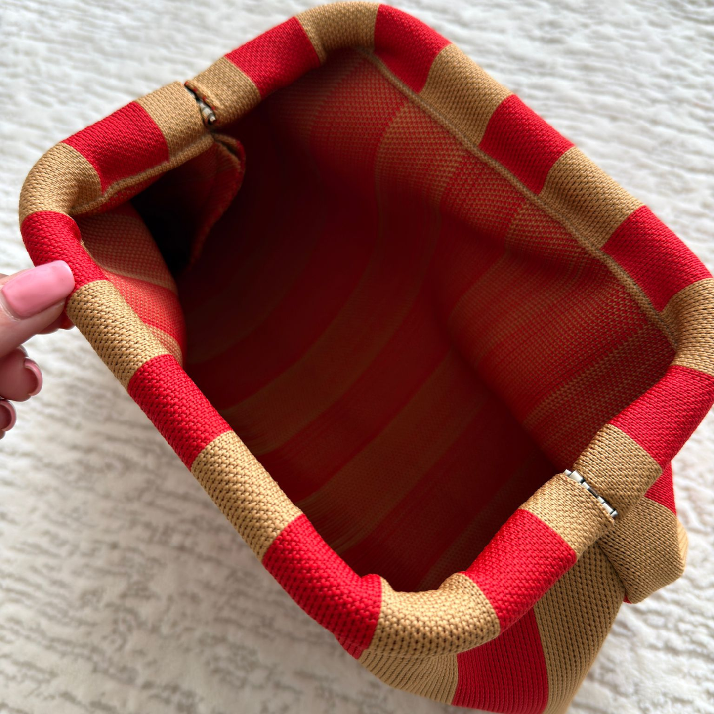Orange/Pink Woven Stripe Soft Pouch Clutch Bag