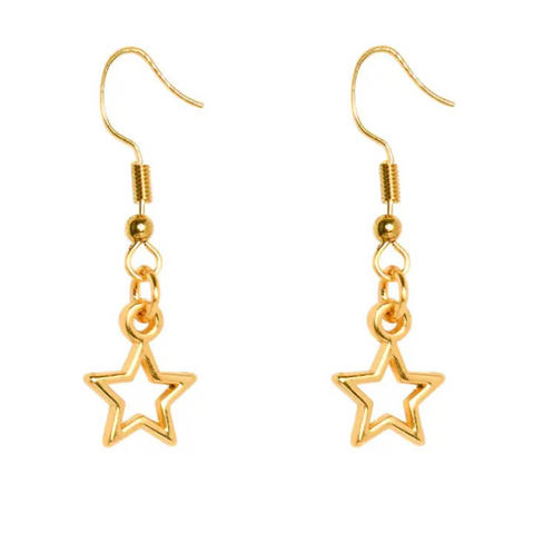 Gold Star Line Droplet Earrings