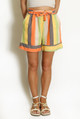 Orange Multi Stripe Tie Waist Shorts