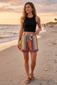 Orange Multi Stripe Tie Waist Shorts