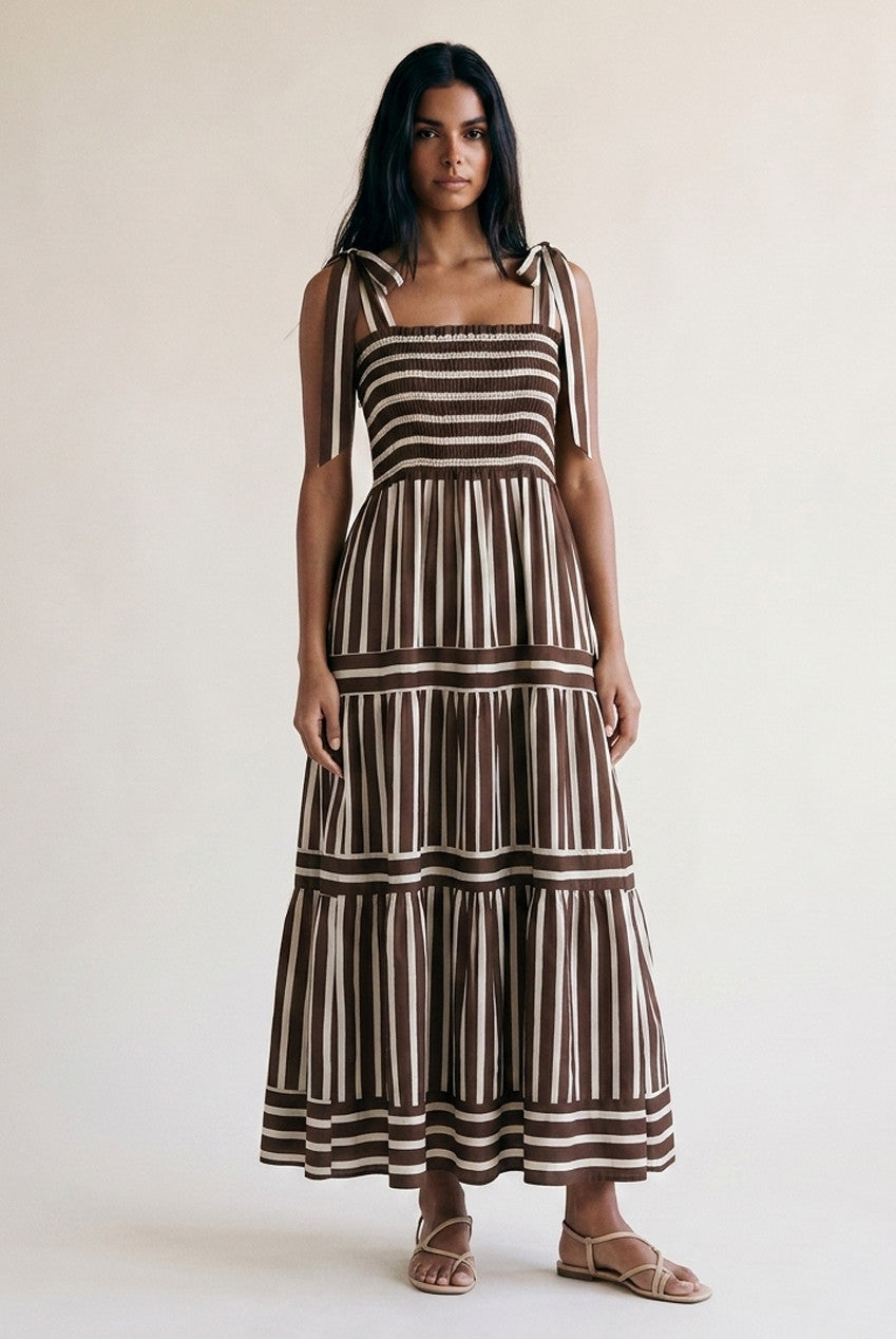 Pink/Red Striped Shirred Maxi Dress