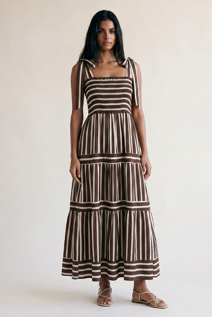 Pink/Red Striped Shirred Maxi Dress