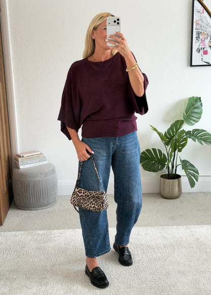 Plum 3/4 Sleeve Batwing Jumper