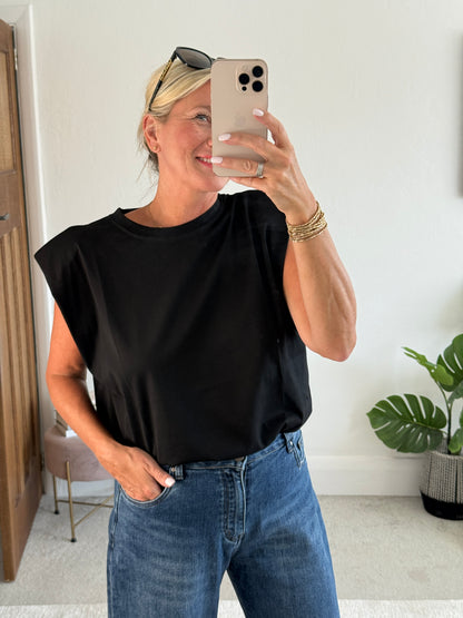 Black Structured Shoulder T-Shirt