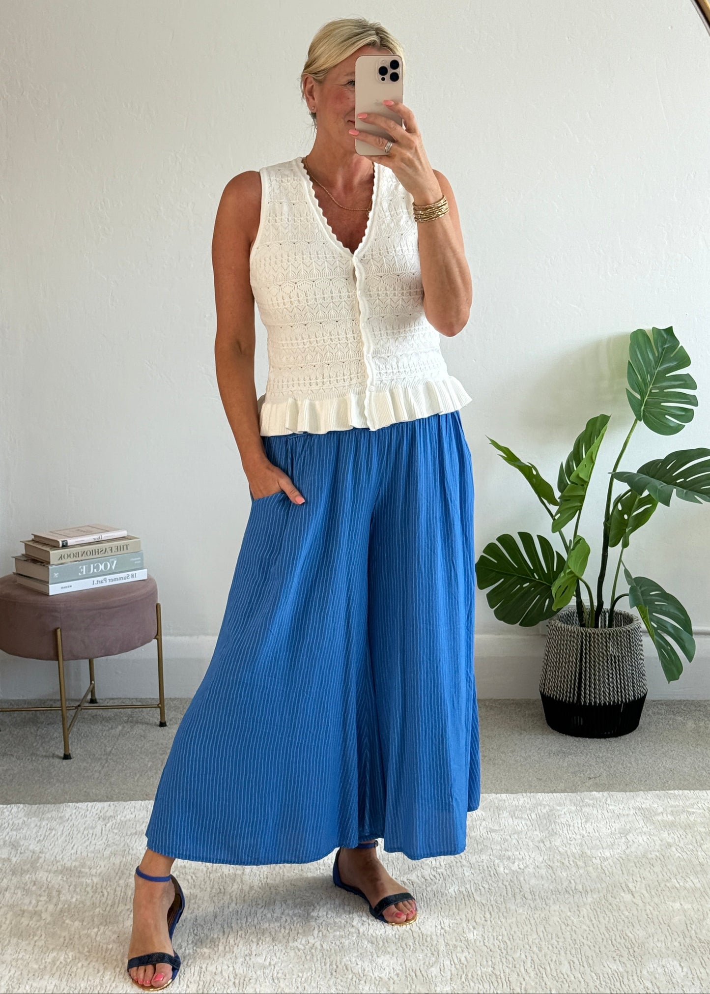 Cobalt Stripe Palazzo Culottes