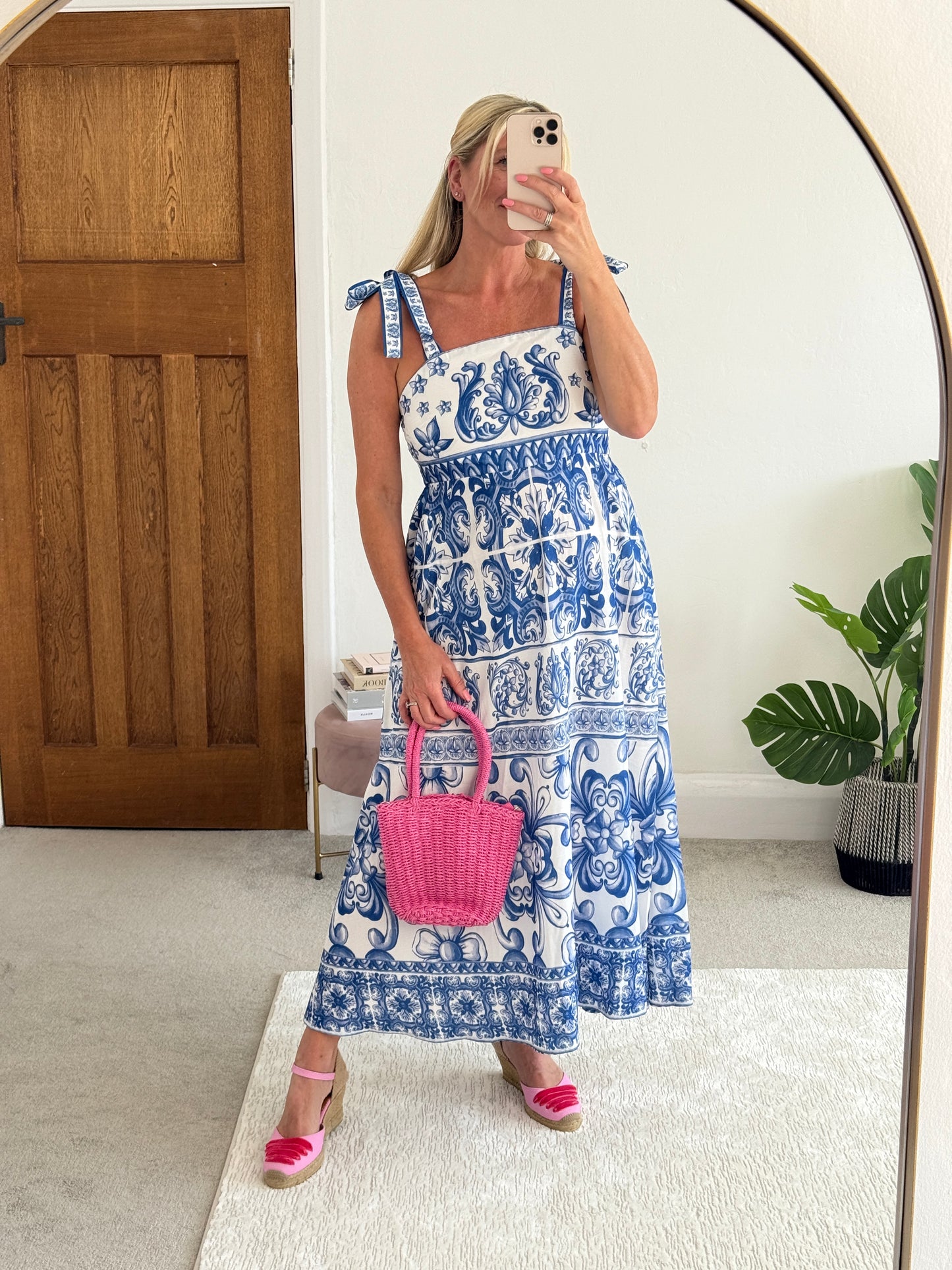 Blue Baroque Tie Strap Dress