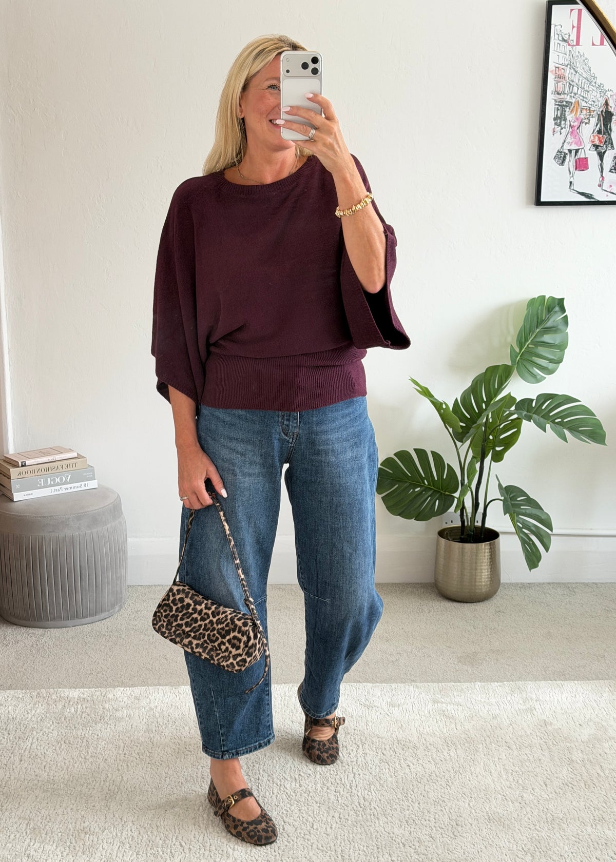 Plum 3/4 Sleeve Batwing Jumper