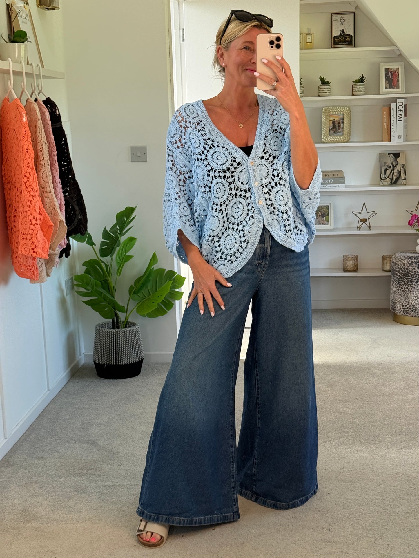 Baby Blue Circle Design Crochet Cardigan