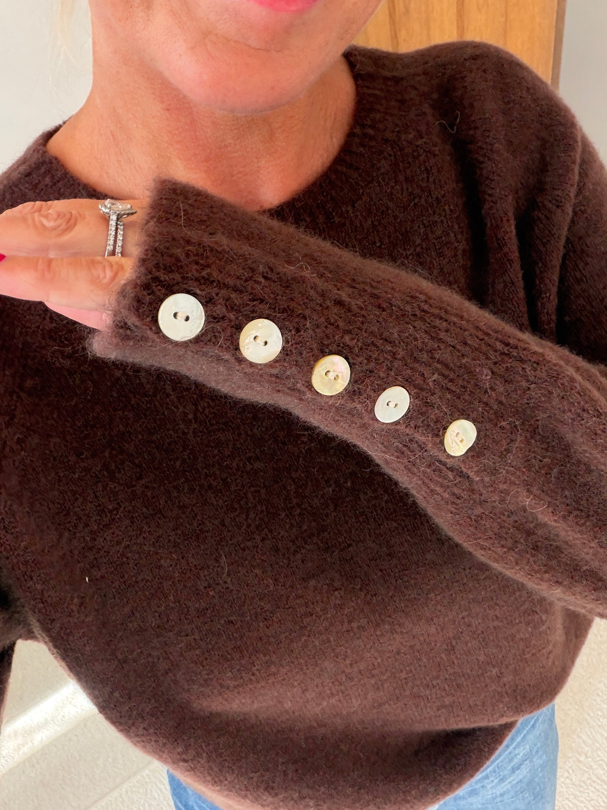 Chocolate Alpaca Mix Button Cuff Jumper