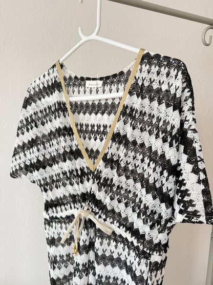 White/Black Wave MaxiBeach Dress