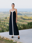 Denise Black/Cream Strappy V Neck Maxi Dress