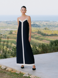 Denise Black/Cream Strappy V Neck Maxi Dress