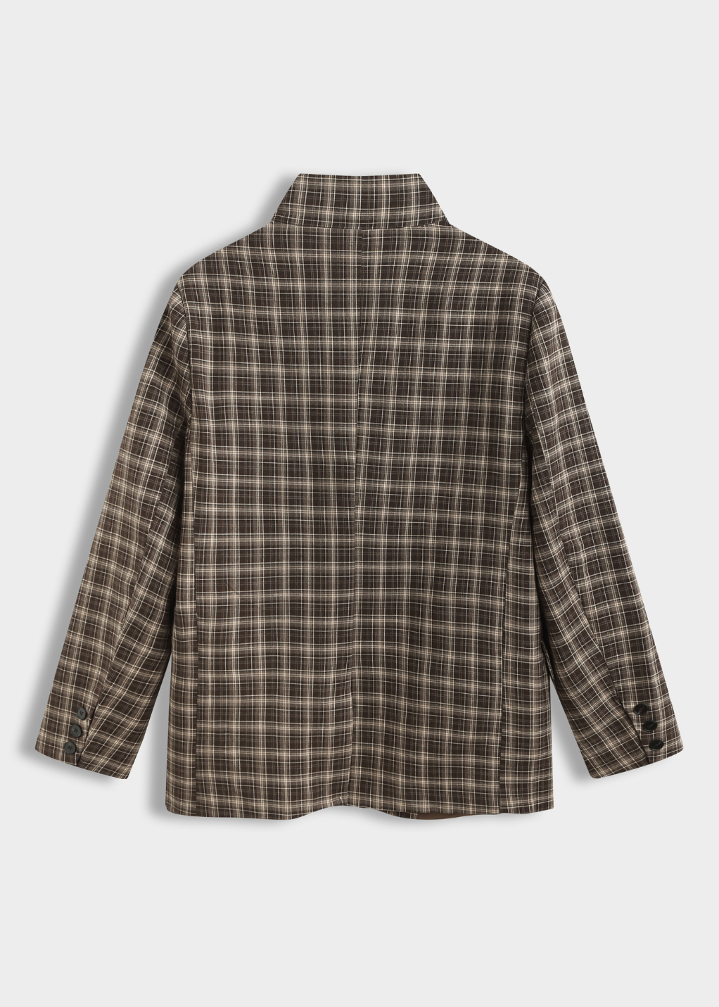Taupe/Choc Check Asymmetric Button Blazer
